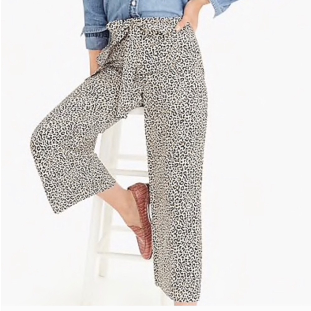 J crew silk Leopard tie waist pants